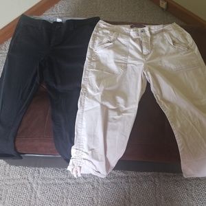 2 pairs of capris. Black and khaki